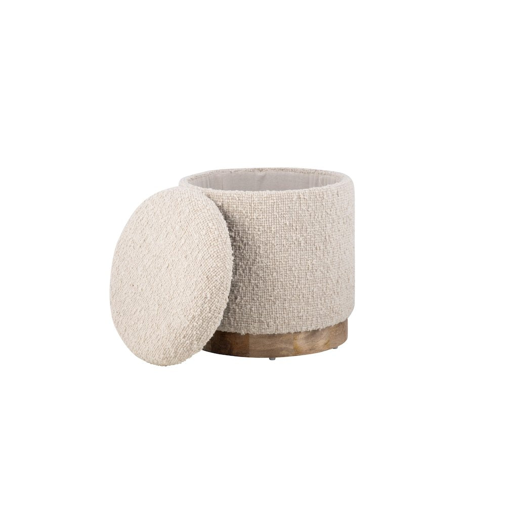 Handwoven Hestia Round Wood Base Storage Ottoman