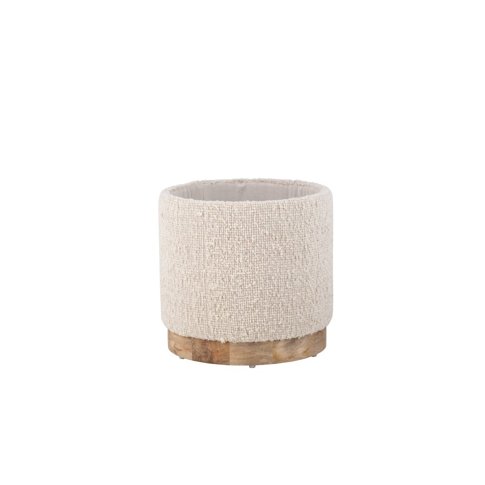 Handwoven Hestia Round Wood Base Storage Ottoman