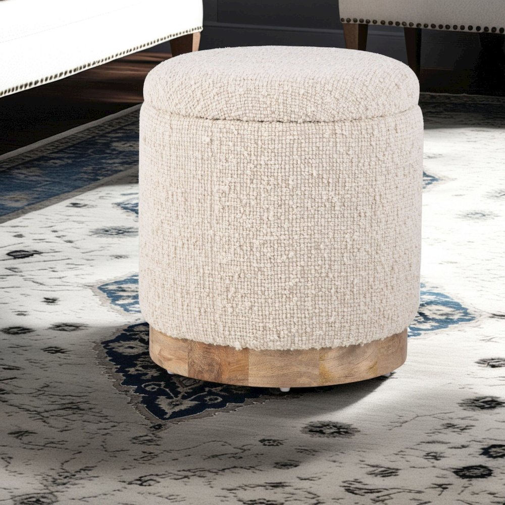 Handwoven Hestia Round Wood Base Storage Ottoman