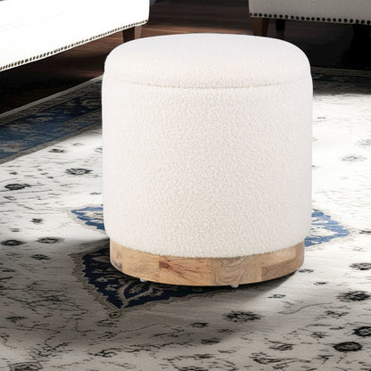 Handwoven Notus Ecru Boucle Storage Ottoman