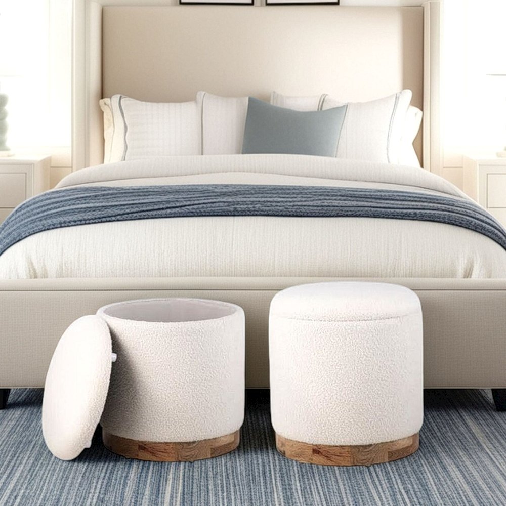 Handwoven Notus Ecru Boucle Storage Ottoman