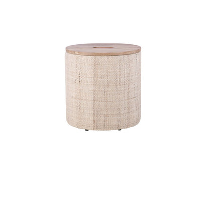Handwoven Nereus Wood Top Storage Ottoman