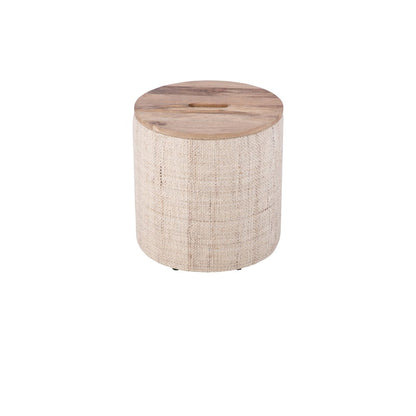 Handwoven Nereus Wood Top Storage Ottoman