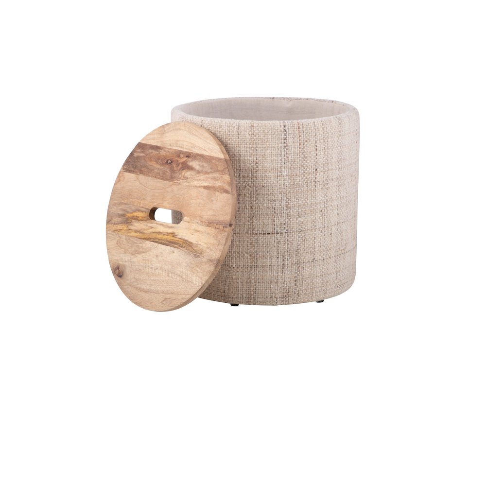Handwoven Nereus Wood Top Storage Ottoman