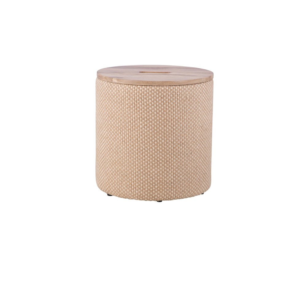 Handwoven Zeus Jute Check Wood Top Storage Ottoman