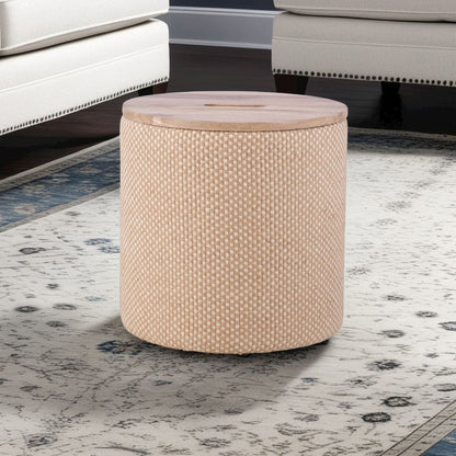 Handwoven Zeus Jute Check Wood Top Storage Ottoman