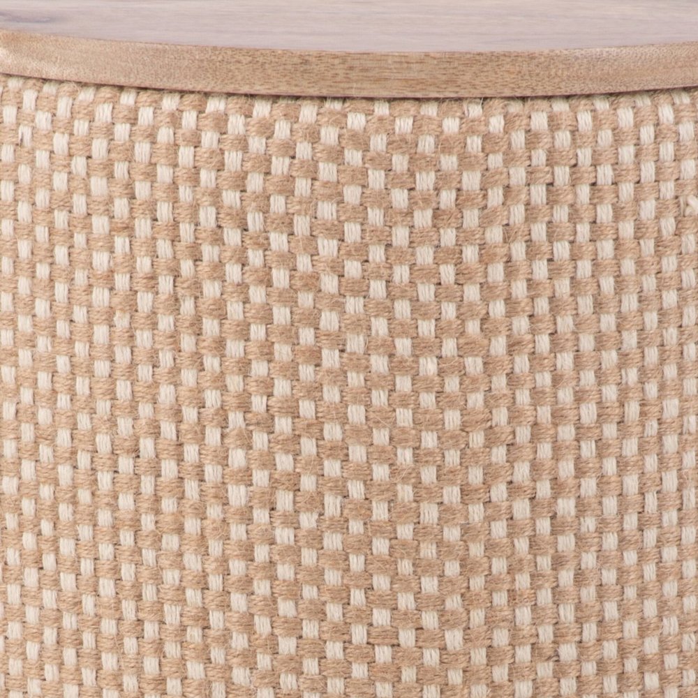 Handwoven Zeus Jute Check Wood Top Storage Ottoman