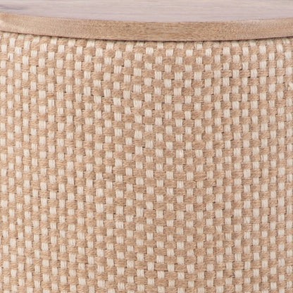 Handwoven Zeus Jute Check Wood Top Storage Ottoman