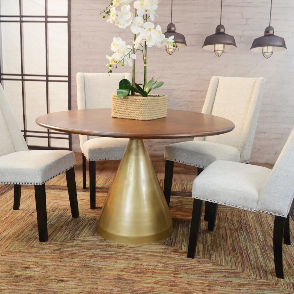 Gio 48" Pedestal Dining Table and 4 Laurant Upholstered Dining Chairs