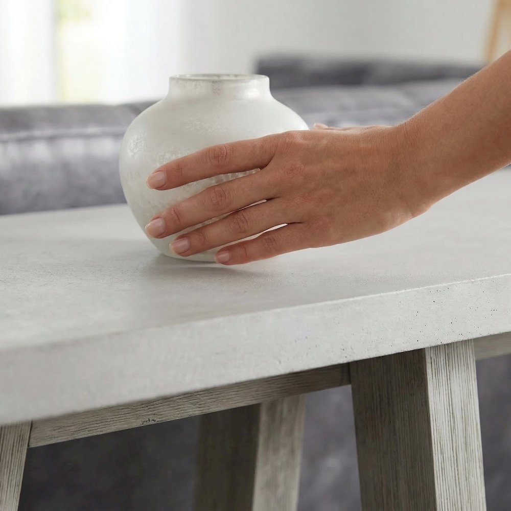 Grey Console Table With White Concrete Top And Wood Base 57In