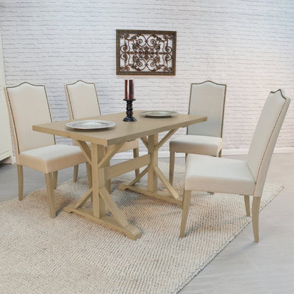 Florence Trestle Table and 4 Romero Parson Upholstered Chairs
