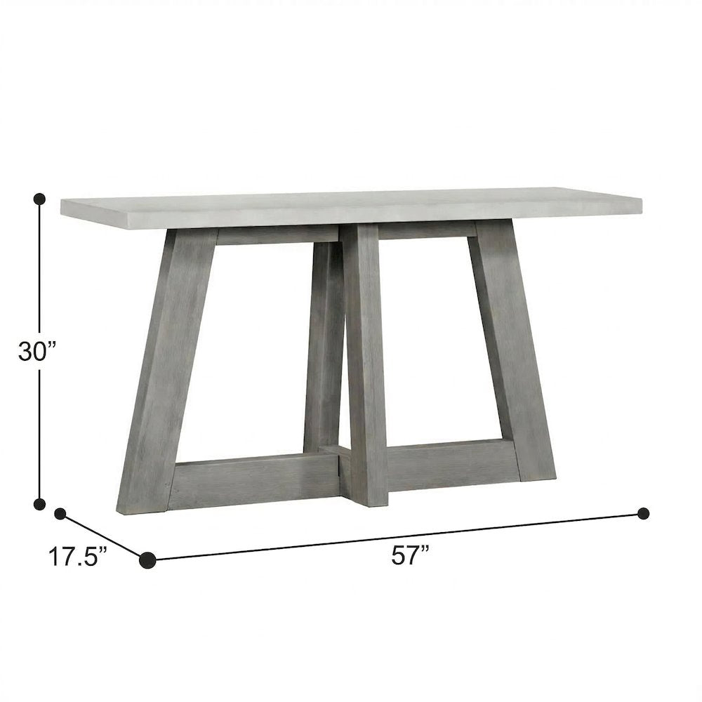 Grey Console Table With White Concrete Top And Wood Base 57In