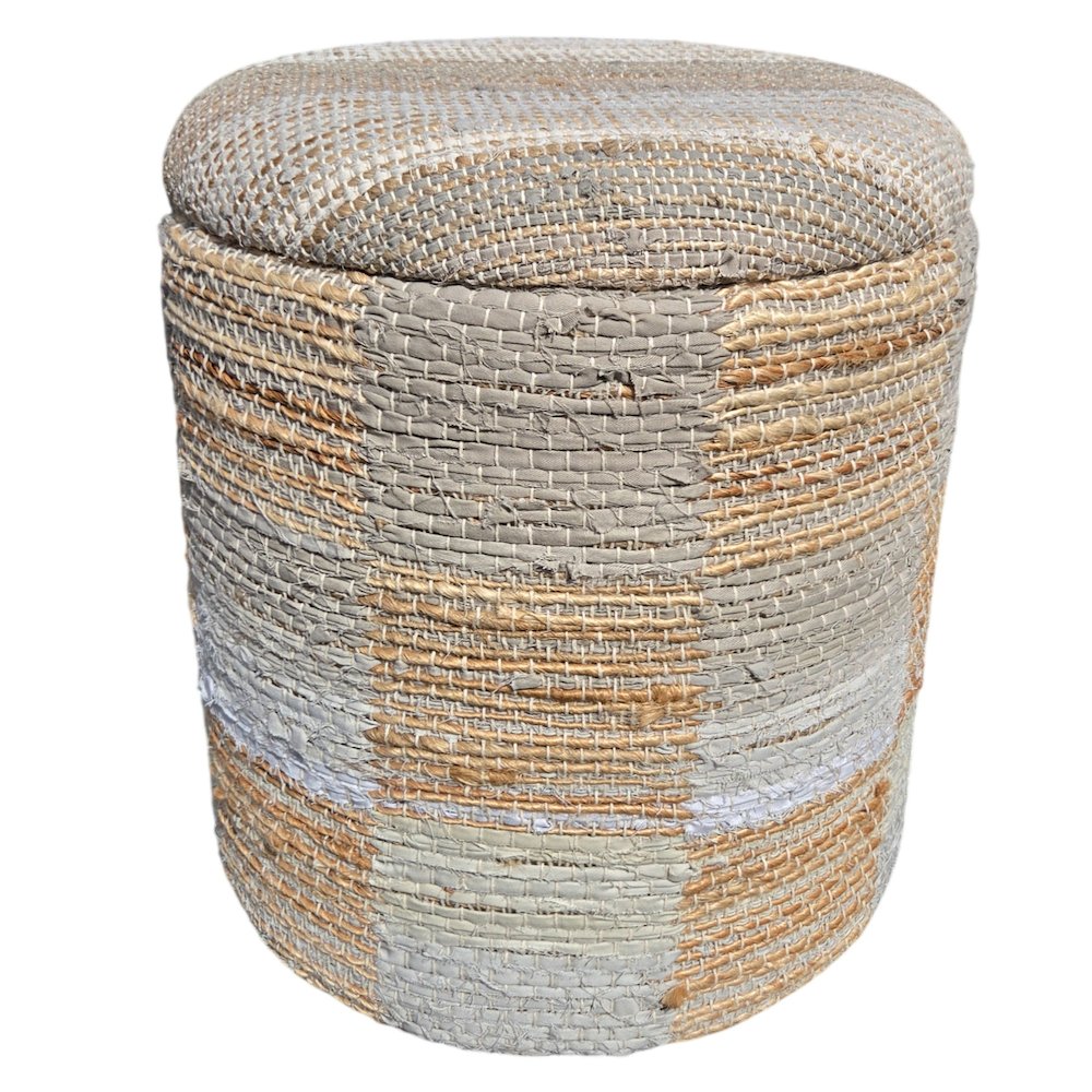 Handwoven Fabric Storage Ottoman - Multi-Purpose Foot Rest Yellow