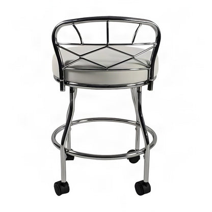 FurniFact Vanity Stool with X-Back, Casters, and Chrome Legs, Chrome, White