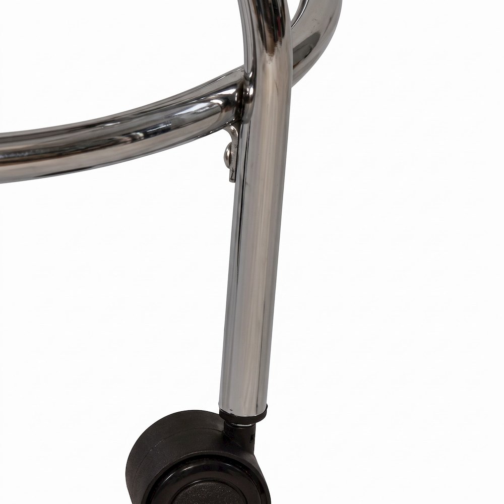 FurniFact Vanity Stool with X-Back, Casters, and Chrome Legs, Chrome, White