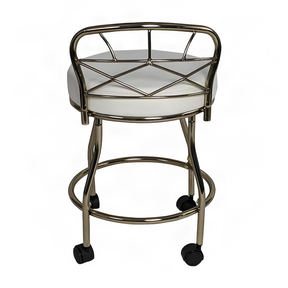 FurniFact Vanity Stool with X-Back, Casters, and Chrome Legs, Gold, White
