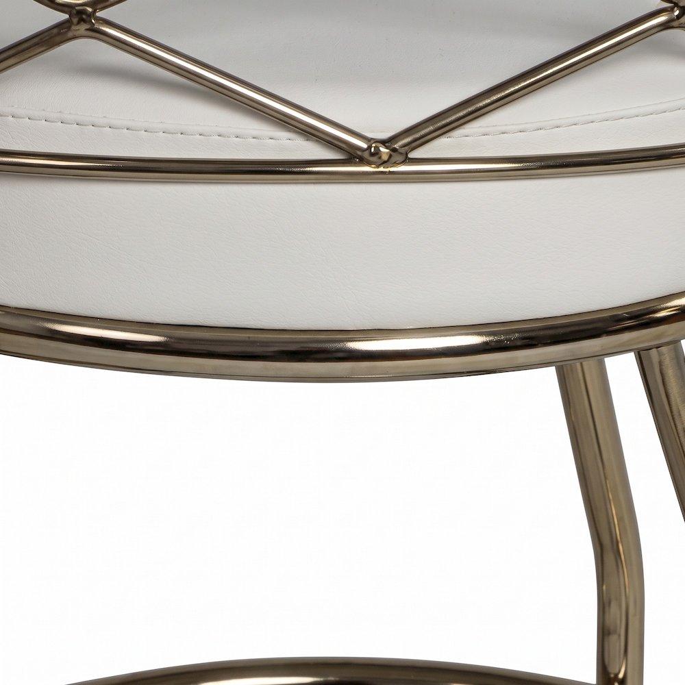 FurniFact Vanity Stool with X-Back, Casters, and Chrome Legs, Gold, White