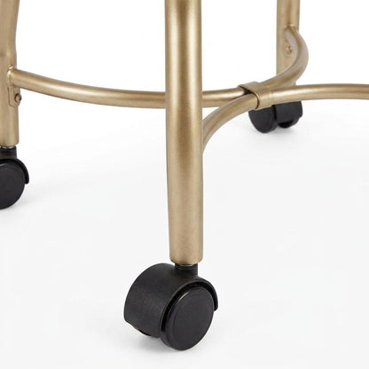 Micro Suede Vanity Stool with Hand-Painted Metal Frame and Casters, Silver Cream