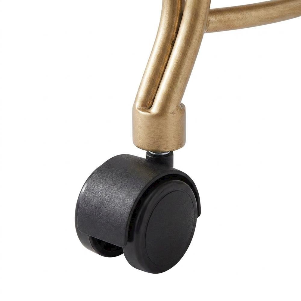 Micro Suede Vanity Stool with Hand-Painted Metal Frame and Casters, Bronze Cream