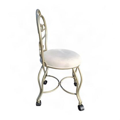 FurniFact Vanity Stool with Back and Foam-Cushioned Seat, Silver, Cream