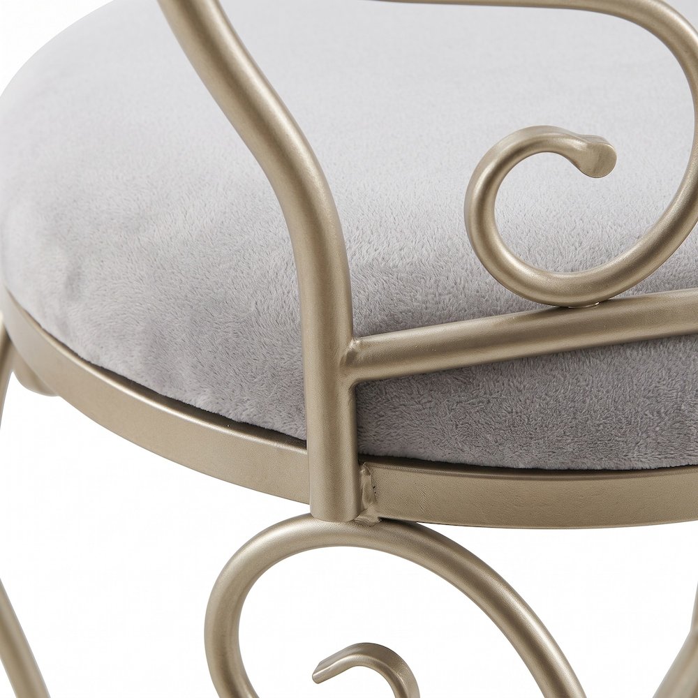 FurniFact Vanity Stool with Back and Foam-Cushioned Seat, Silver, Cream