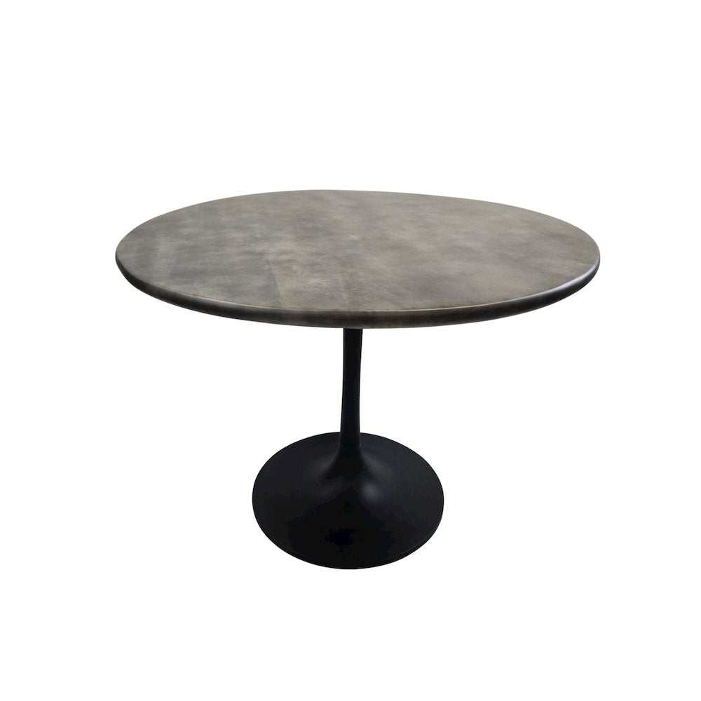Alden Wood Top 36" Round Dining Table - Fog Gray Top - Black Base