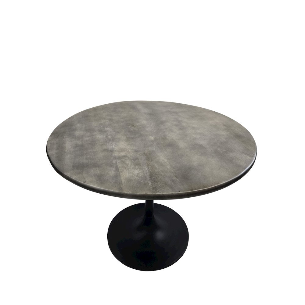 Alden Wood Top 36" Round Dining Table - Fog Gray Top - Black Base