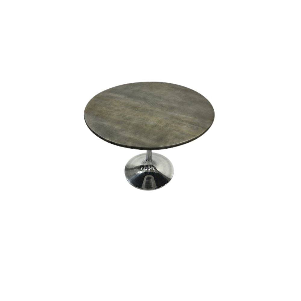 Alden Wood Top 40" Round Dining Table - Fog Gray Top - Chrome Base