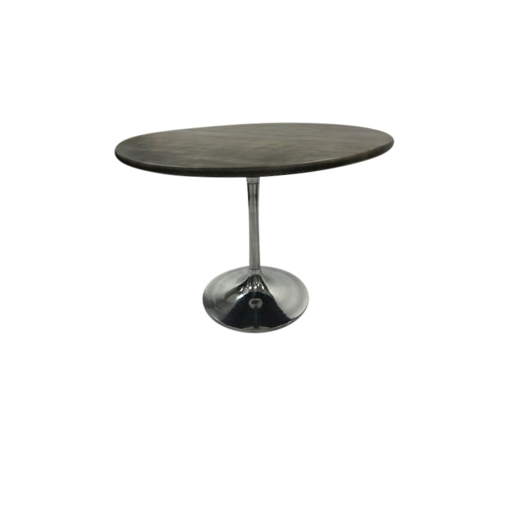 Alden Wood Top 40" Round Dining Table - Fog Gray Top - Chrome Base