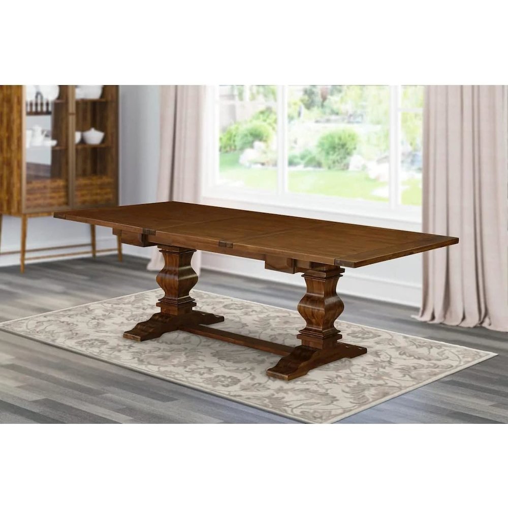 East West Furniture LAT-08-TP Lassale Modern Dining Rectangle Kitchen Table Top with Removable Leaf & Double Pedestal Base, 42x92 Inch, Walnut