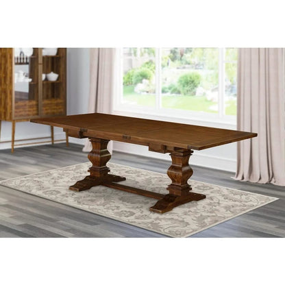 East West Furniture LAT-08-TP Lassale Modern Dining Rectangle Kitchen Table Top with Removable Leaf & Double Pedestal Base, 42x92 Inch, Walnut