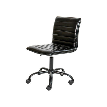 Low Back Designer Armless Black Ribbed Swivel Task Office Chair with Black Frame and Base