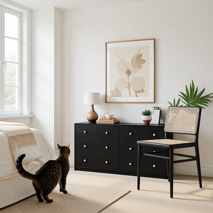 Furnifact Black Dresser for Bedroom – Modern 6 Drawer Dresser with Spacious Storage – Sleek Black Dresser and Bedroom Dresser for Clothes and Essentials