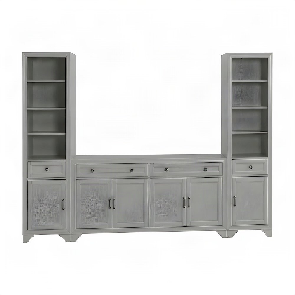 FurniFact Sideboard with Full-Extension Drawers, Distressed Gray, Set of 3