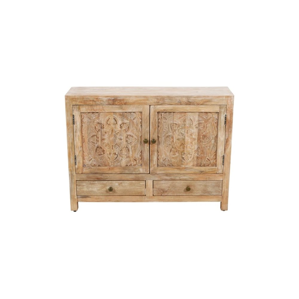 Weatherly 2 Handcarved Doors 2 Drawers Accent Cabinet in Natural