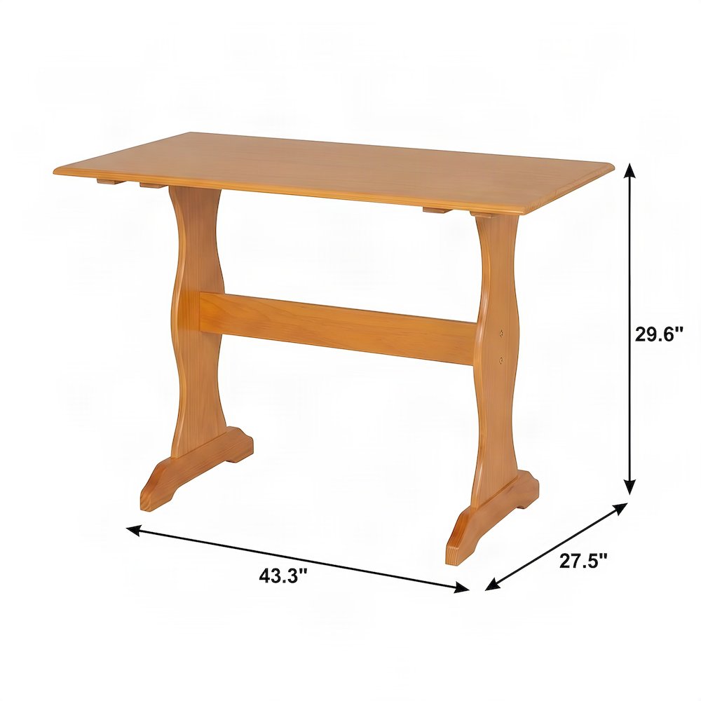 Solid Pine Small Kitchen Dining Table with Farmhouse Trestle Base, Brown