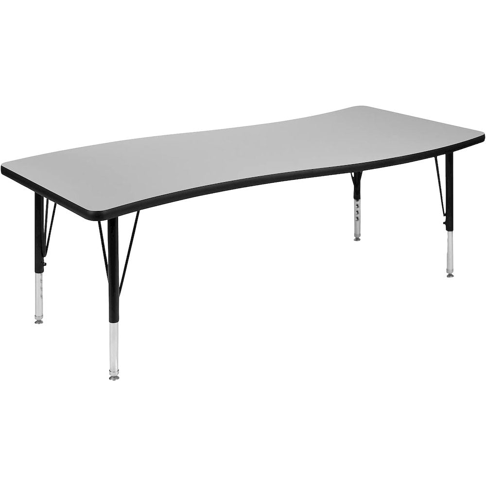 26"W x 60"L Rectangular Wave Flexible Collaborative Grey Thermal Laminate Activity Table - Standard Height Adjustable Legs
