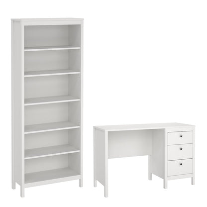 Madrid 2-Piece Home Office Set with Desk and Bookcase, White