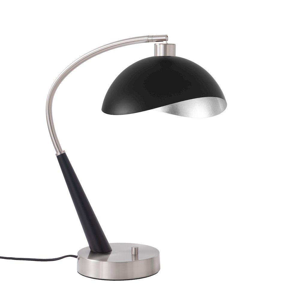 Boomerang Table Lamp in Black Oak/Satin Nickel, Matte Black/Silver-Leaf Shade