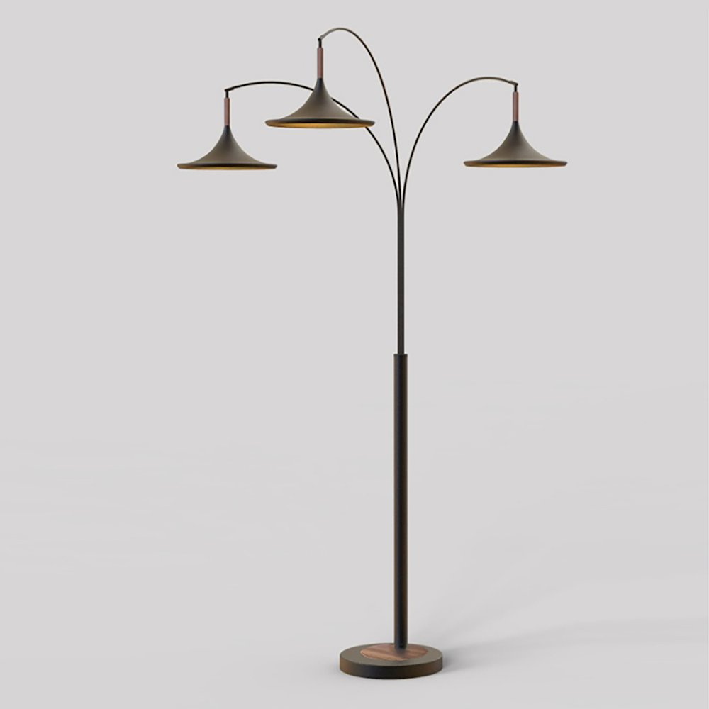 Lodi 3-Light Arc Floor Lamp - Matte Black, Walnut, Gold Leaf, Marble Base