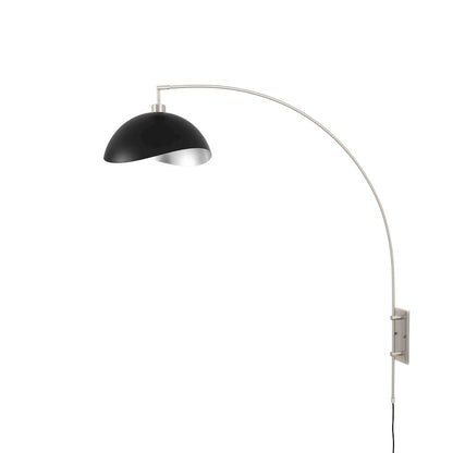 Wall Mounted Arc Lamp, Luna Bella Matte Black/Silver Shade, Satin Nickel