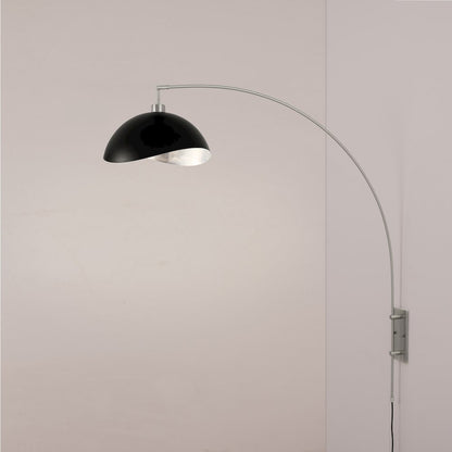 Wall Mounted Arc Lamp, Luna Bella Matte Black/Silver Shade, Satin Nickel