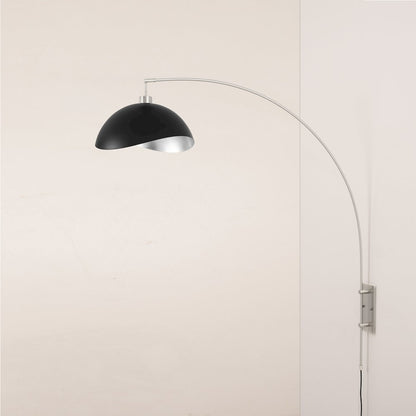 Wall Mounted Arc Lamp, Luna Bella Matte Black/Silver Shade, Satin Nickel
