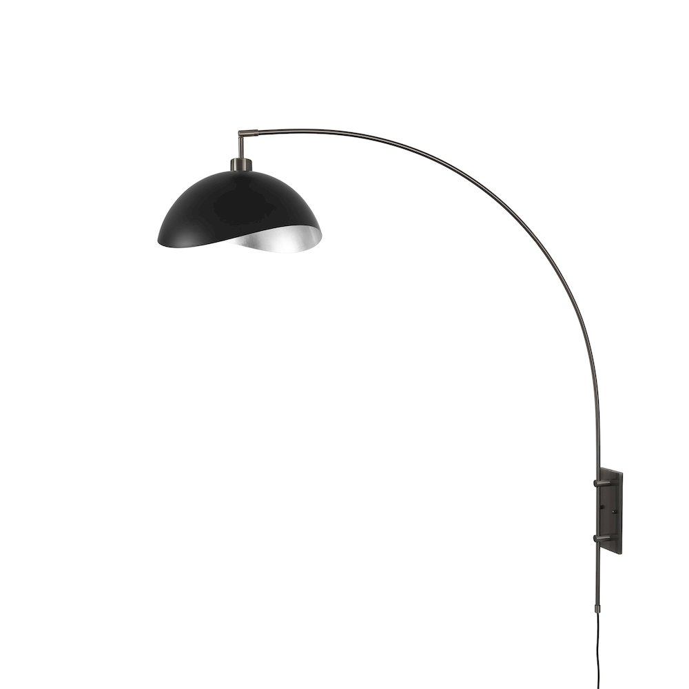 Wall Mounted Arc Lamp, Luna Bella Matte Black/Silver Shade, Black Nickel