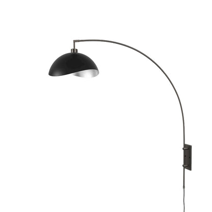 Wall Mounted Arc Lamp, Luna Bella Matte Black/Silver Shade, Black Nickel