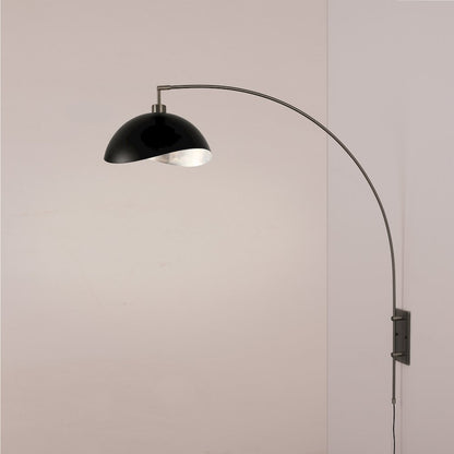 Wall Mounted Arc Lamp, Luna Bella Matte Black/Silver Shade, Black Nickel