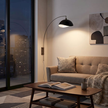 Wall Mounted Arc Lamp, Luna Bella Matte Black/Silver Shade, Black Nickel