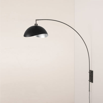 Wall Mounted Arc Lamp, Luna Bella Matte Black/Silver Shade, Black Nickel