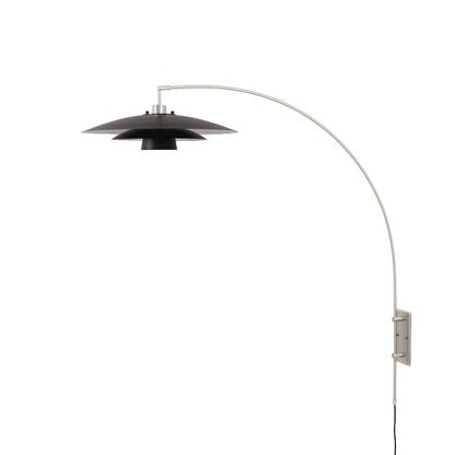 Wall Mounted Arc Lamp, Satin Nickel, Rancho Mirage Matte Black/Silver Shade