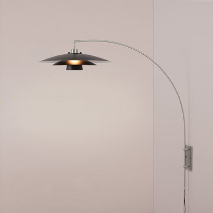 Wall Mounted Arc Lamp, Satin Nickel, Rancho Mirage Matte Black/Silver Shade